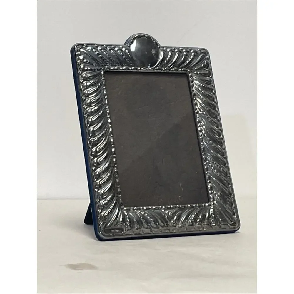 Signed Designer JR 925 Sterling Silver Picture Frame 5 x 6.5 in Blue Velvet